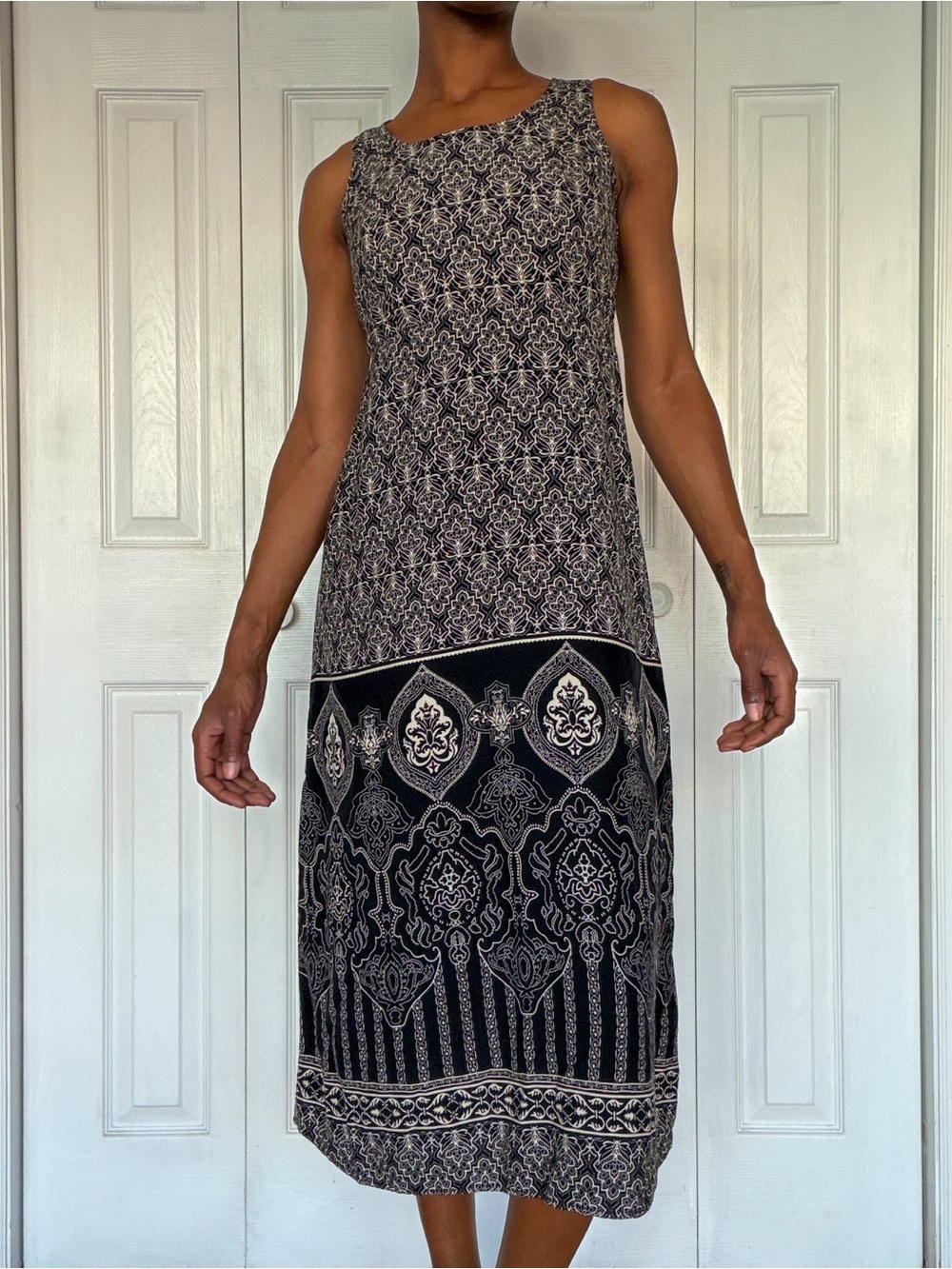 Worthington Black and Cream Sleeveless Maxi Dress
